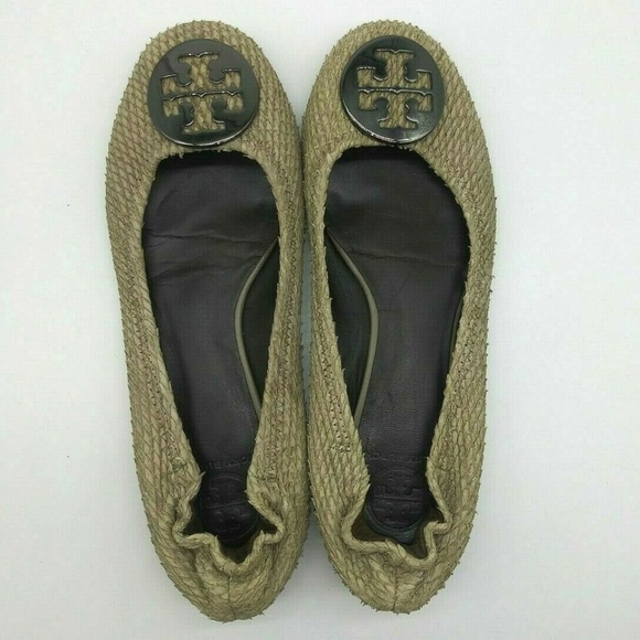 Tory Burch Snake Embossed Reva Flat Shoes Size 8 M - Picture 1 of 6